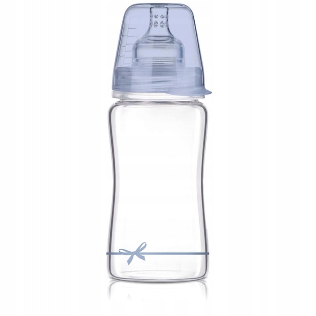 Lovi kojenecká skleněná láhev 250ml – 3m+ – Modrá/mašlička