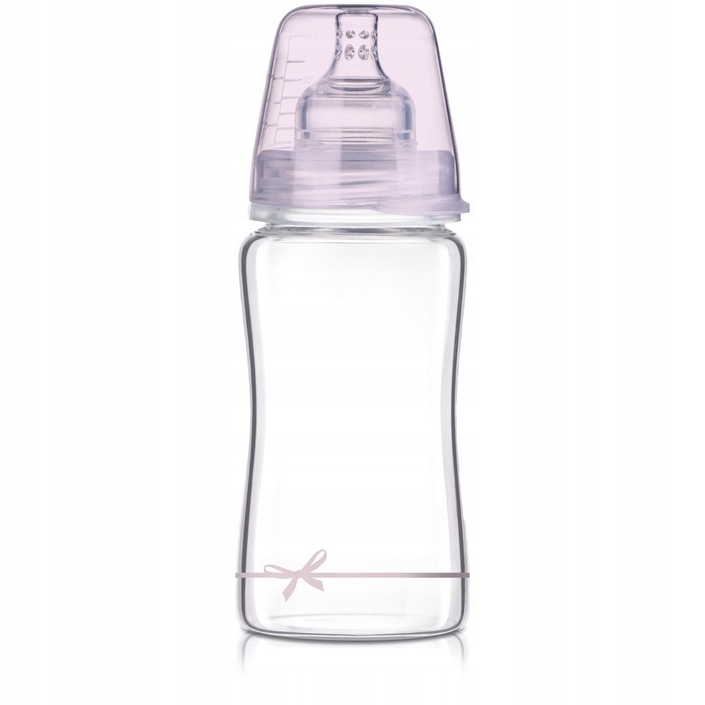 Lovi skleněná kojenecká láhev 250ml – 3m+ – Růžová/mašlička